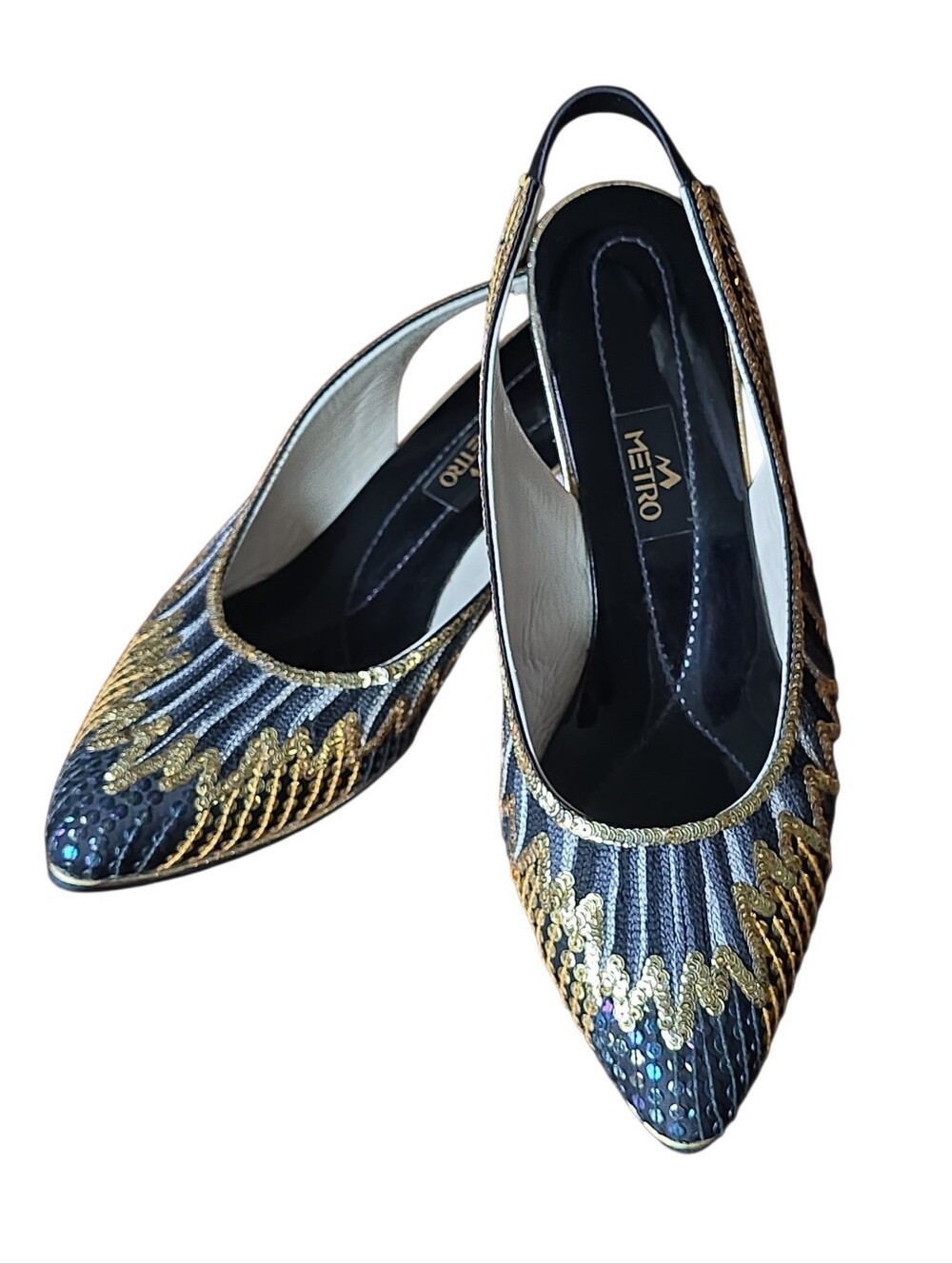 METRO Vintage Sequined Sling Back Dress Shoes Size 7 EUC